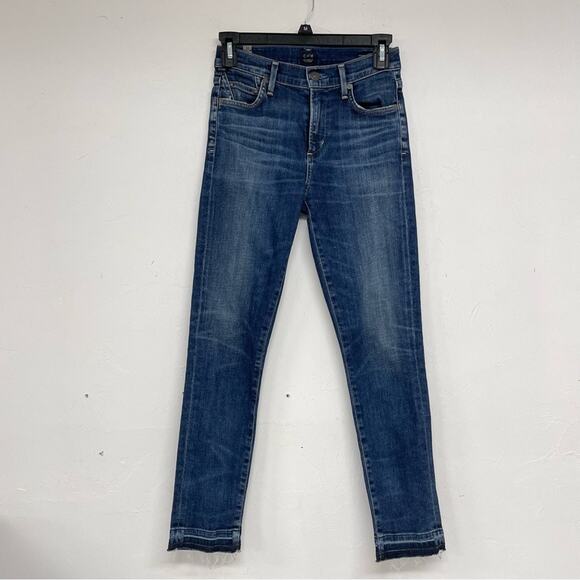 Citizens Of Humanity Medium Wash Rocket Crop High Rose Skinny Jeans 24 Raw Hem - Picture 1 of 12